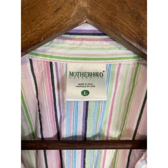 Pastel Preppy Motherhood Maternity Women Large Multi Color Striped Wrap Top - Picture 3 of 9